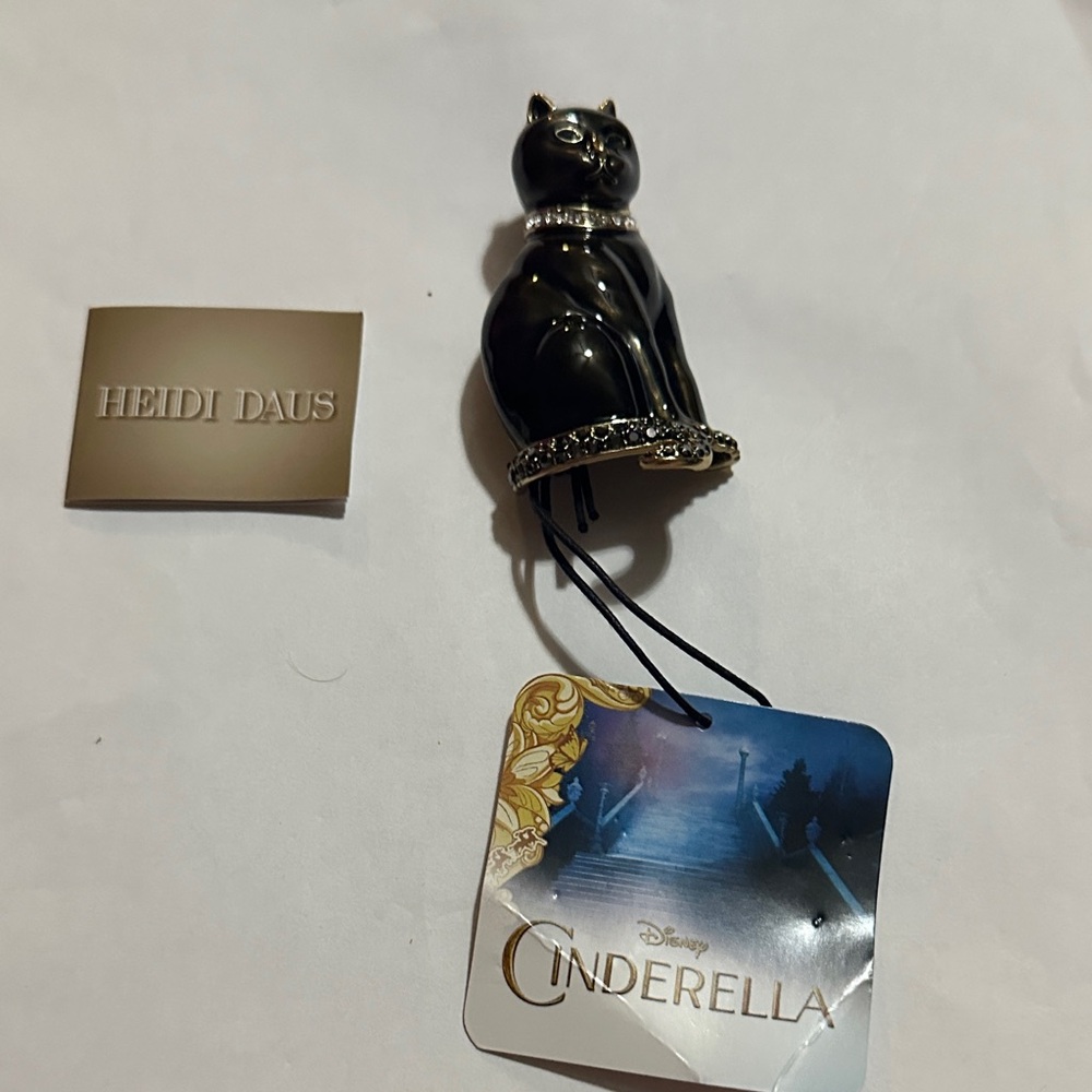 Heidi Daus Black Cat Brooch with Silver Accents